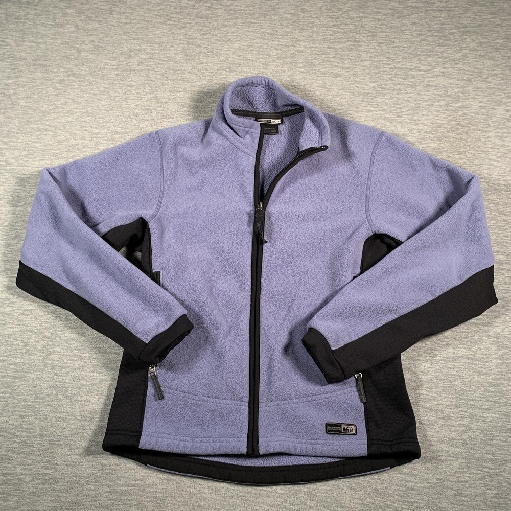 REI Fleece Jacket Womens Small Purple Black Polartec Wind Pro Full Zip Outdoor